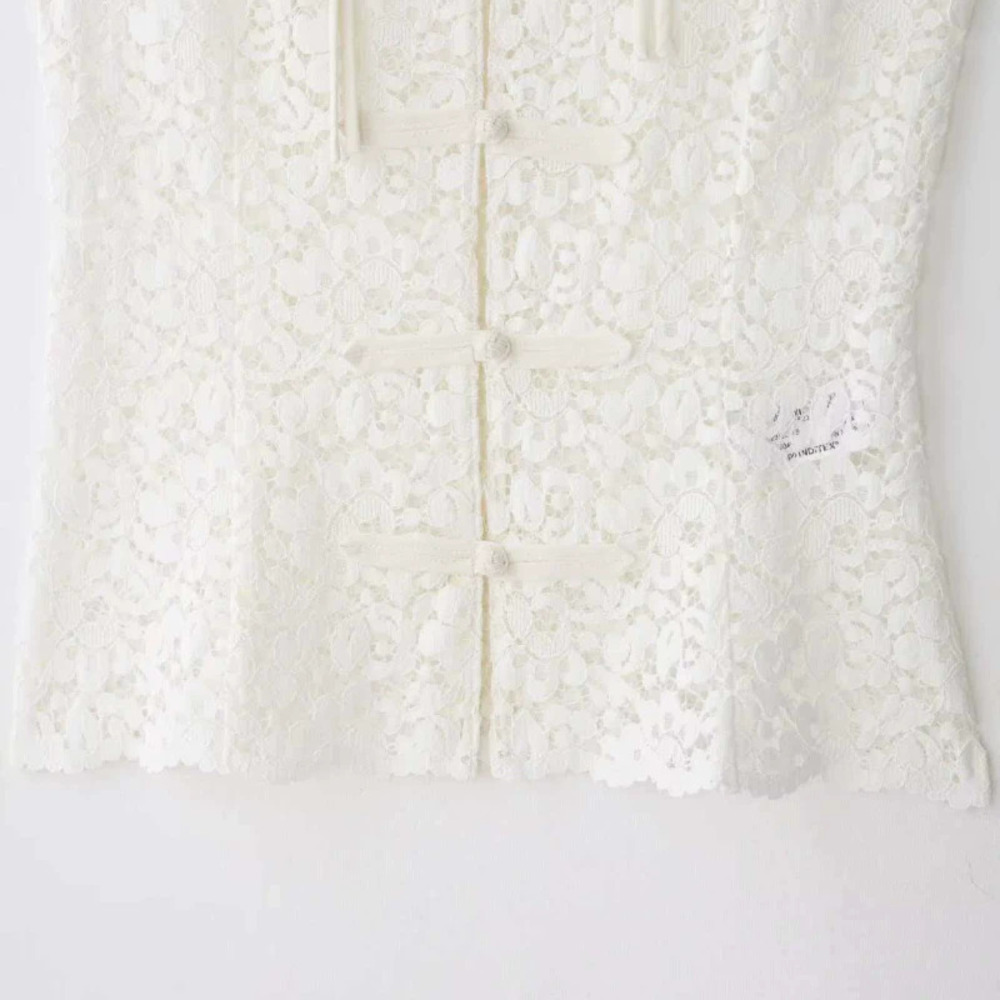 ZARA Summer Fashion Versatile Knotted Button Textured Lace Top